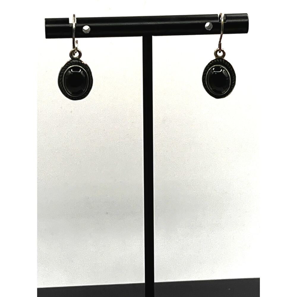 Vintage 925 Sterling Silver Onyx Dangle Earrings